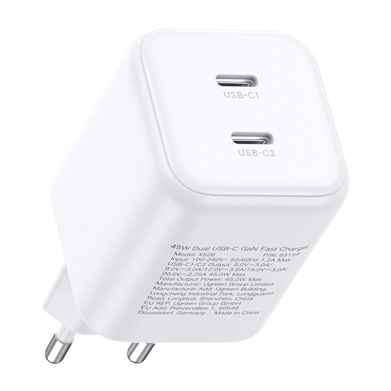 Ładowarka sieciowa Dual UGREEN 2xUSB-C GaN 45W X526 — kompaktowe szybkie ładowanie