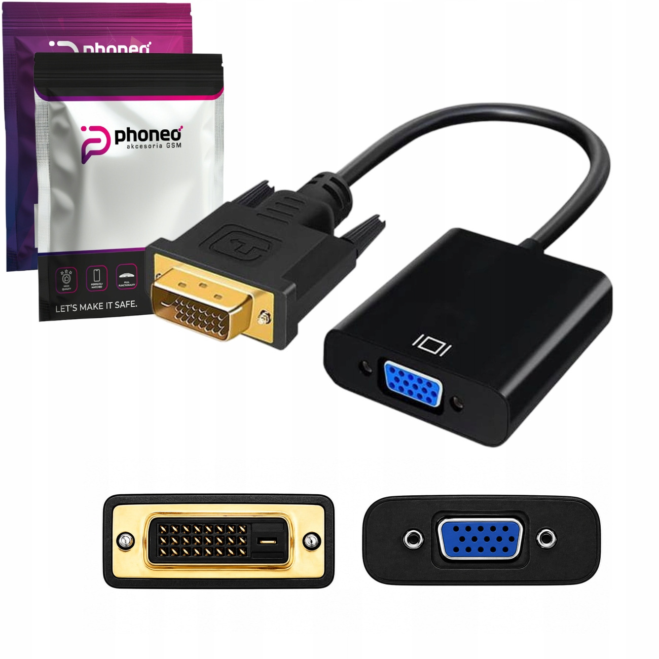 Adapter VGA (D-SUB) → DVI — 15 cm, do 1080p