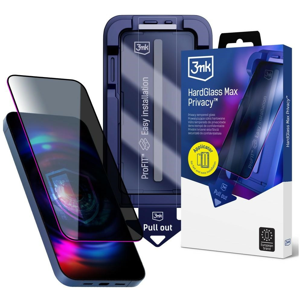 Szkło prywatyzujące 3MK HardGlass Max Privacy z aplikatorem do Apple iPhone 16 Pro / 17 czarny