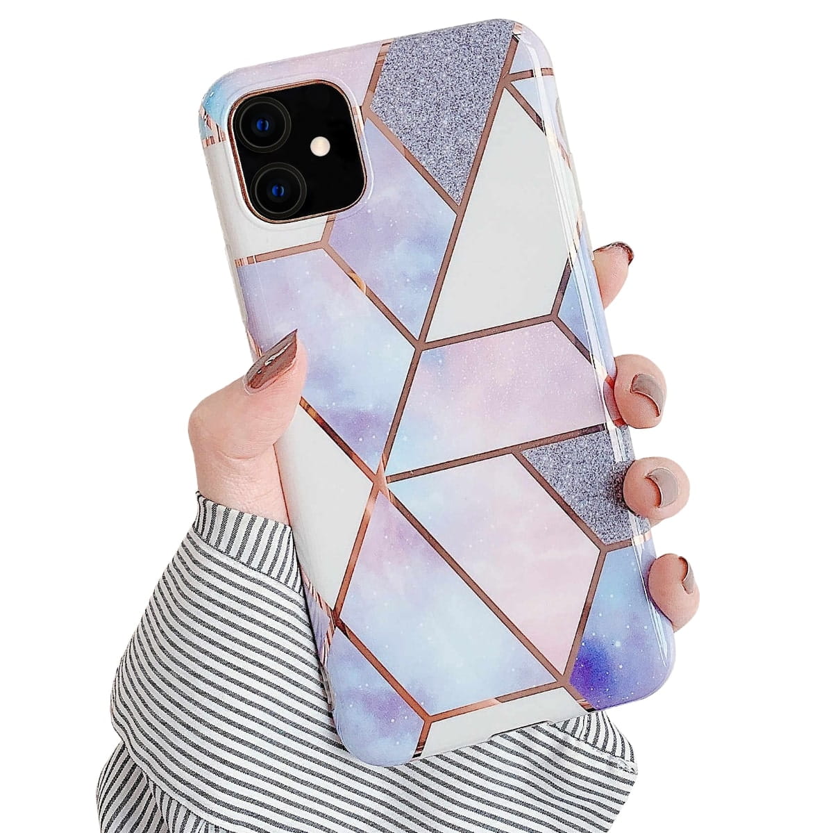 Etui Marble Gold Case - iPhone 12 / 12 Pro - Fioletowy