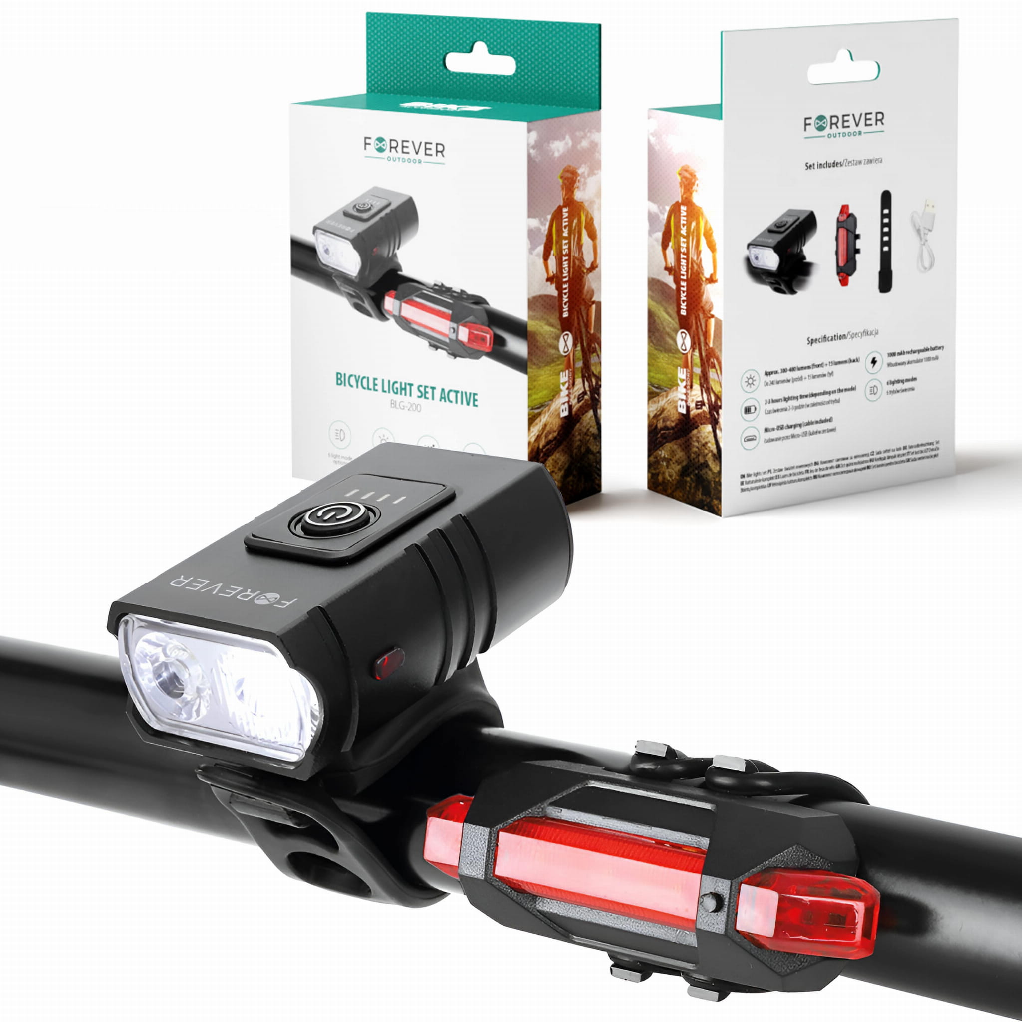 Lampki Rowerowe - Zestaw (Przednia, Tylna)