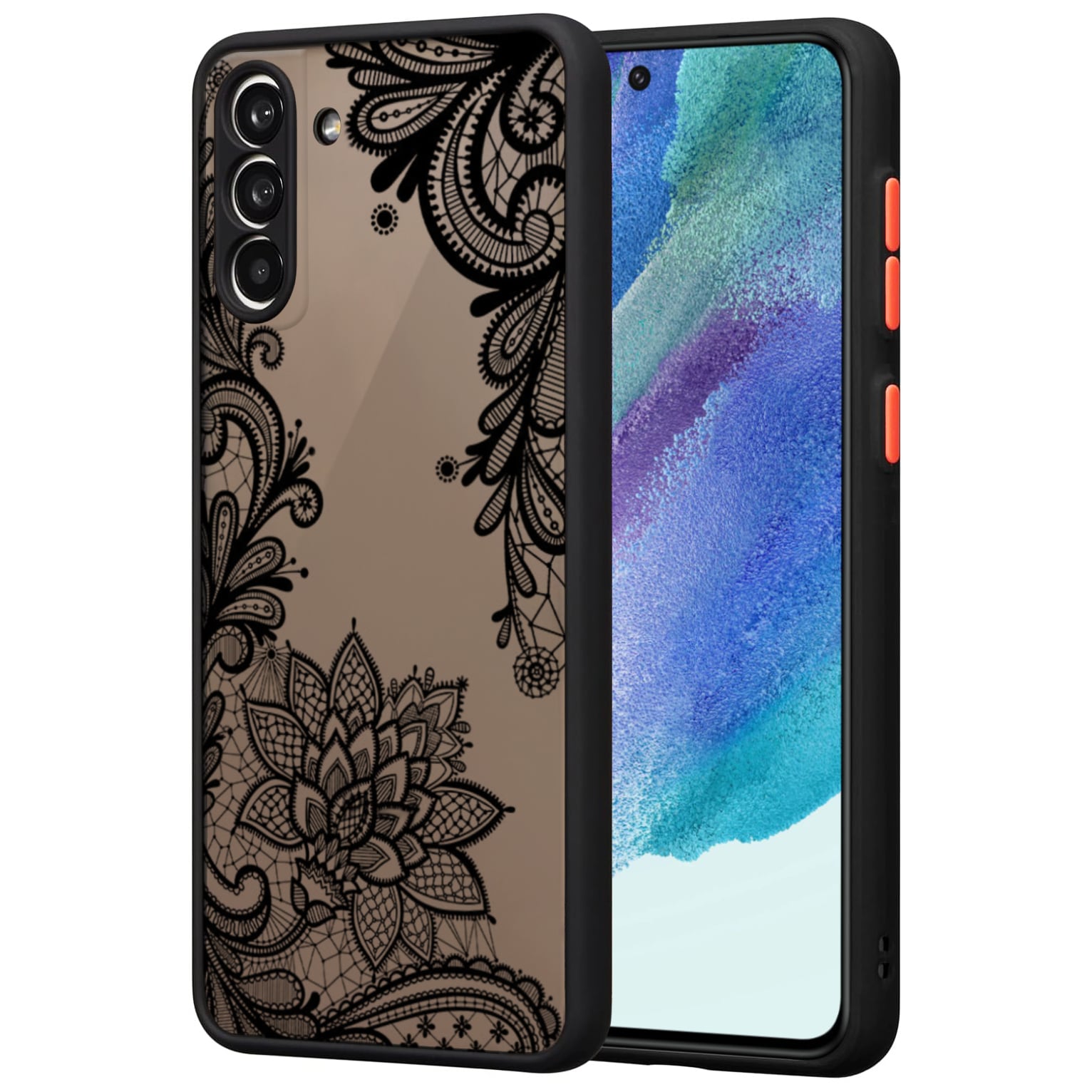 Etui w Kwiatowe, Koronkowe Ornamenty - Samsung S21+ 5G