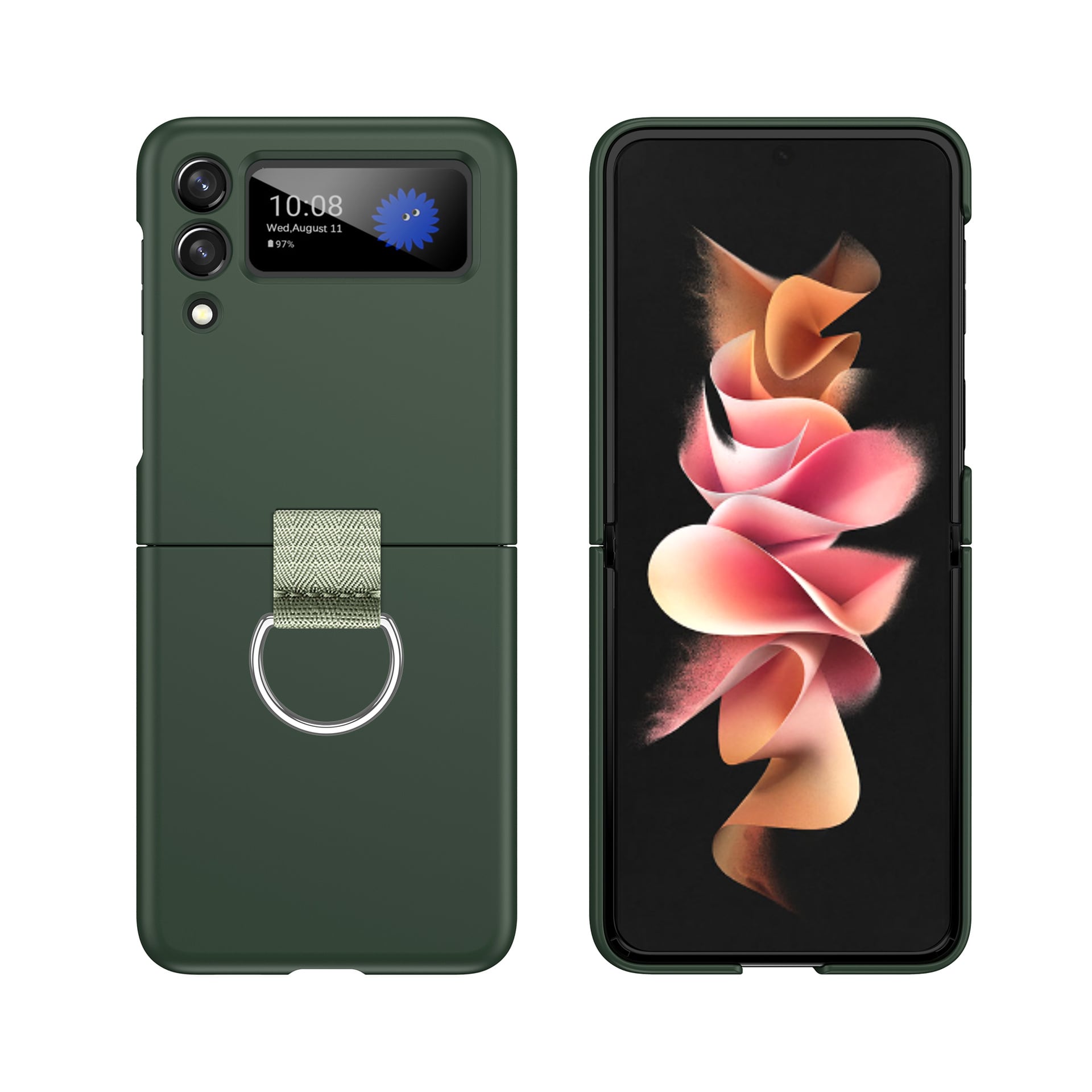 Etui z Uchwytem Ring - Samsung Galaxy Z-Flip 3 - Ciemny Zielony