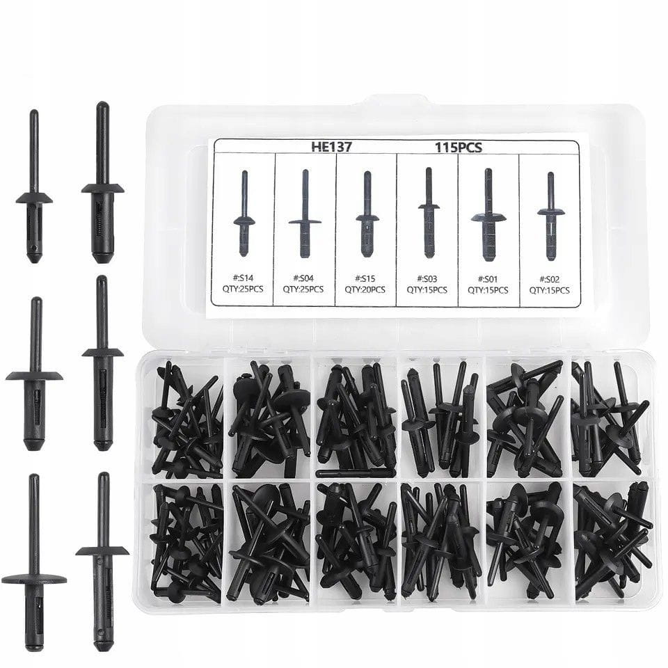 Zestaw Uniwersalnych Nitów Rozporowych 115 szt. Gm Vw Ford Chrysler 