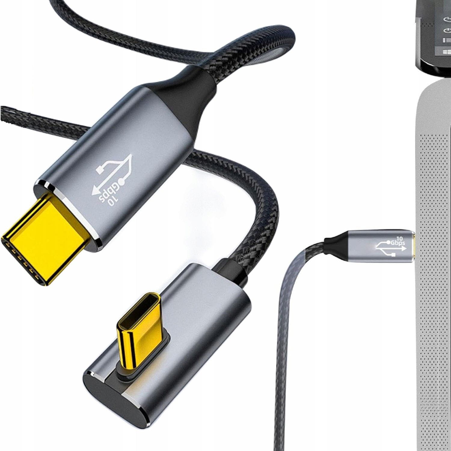 Kabel USB-C 3 m — kątowy 90°, 100W i 10 Gb/s