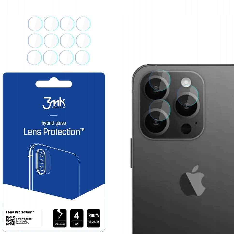4 Zestawy Szkieł Hybrydowych Na Obiektyw Aparatu 3MK Lens Protect iPhone 15 Pro