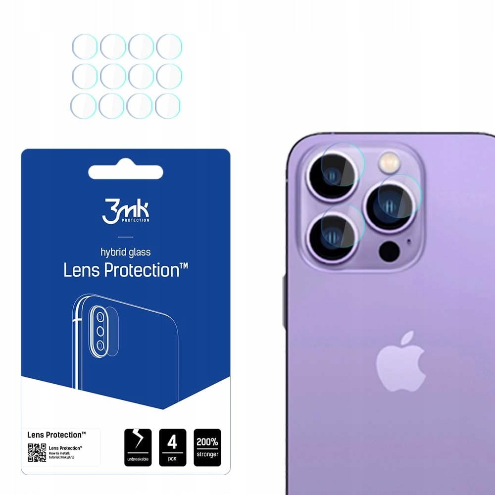 4 Zestawy Szkieł Hybrydowych Na Obiektyw - 3MK Lens Protect dla iPhone 14 Pro / 14 Pro Max