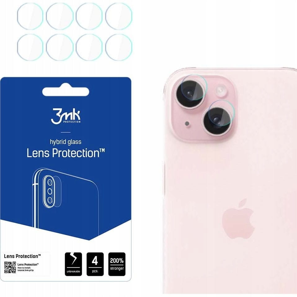 4 Zestawy Szkieł Hybrydowych Na Obiektyw Aparatu 3MK Lens Protect iPhone 14