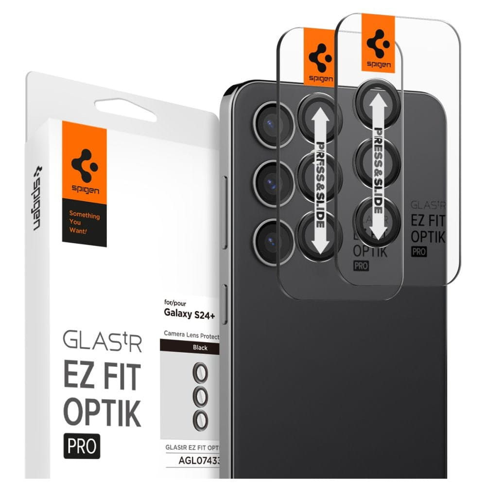 Szkło Hartowane Na Aparat Spigen Optik.tr Ez Fit Camera Protector Samsung Galaxy S24+ Plus Czarne [2 Pack]