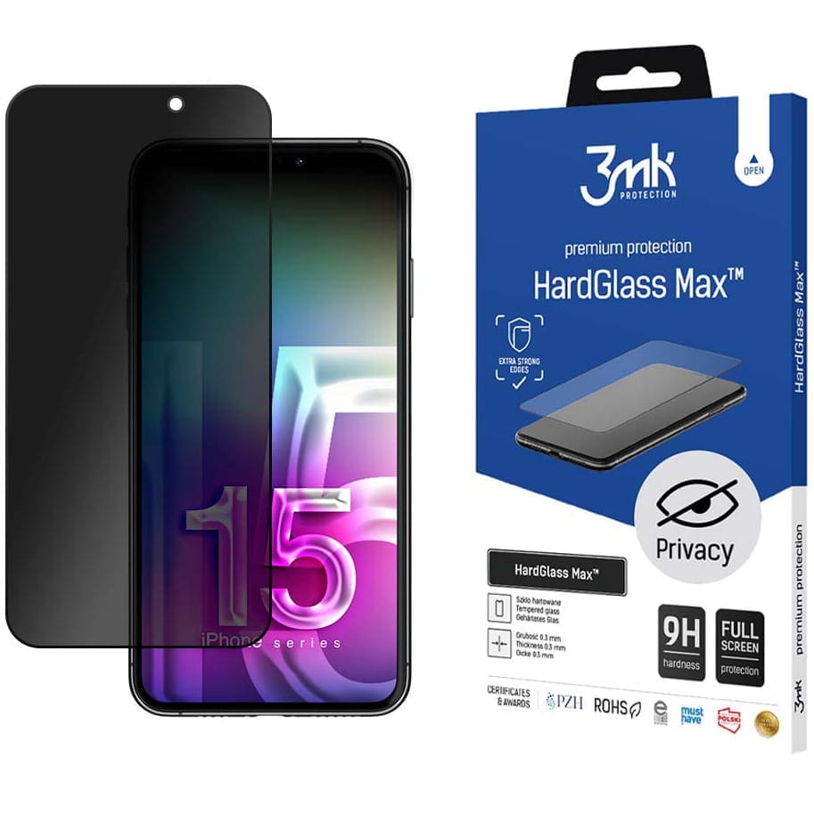 Szkło Hartowane 3mk HardGlass Max Privacy Apple iPhone 15 Pro Max - prywatność i ochrona ekranu