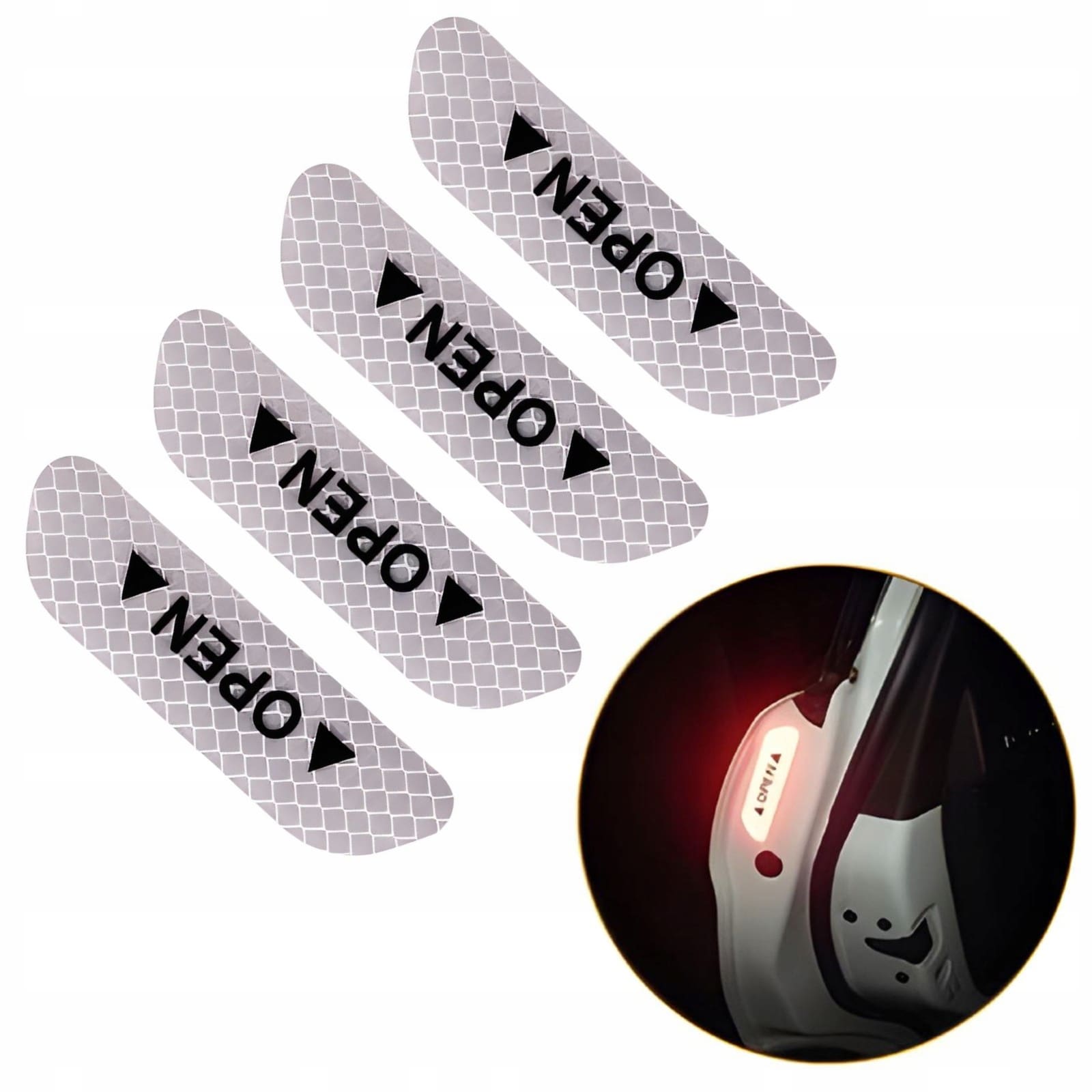 Odblask Ostrzegawczy "Open" na Drzwi Samochodu - 4szt. - Biały 