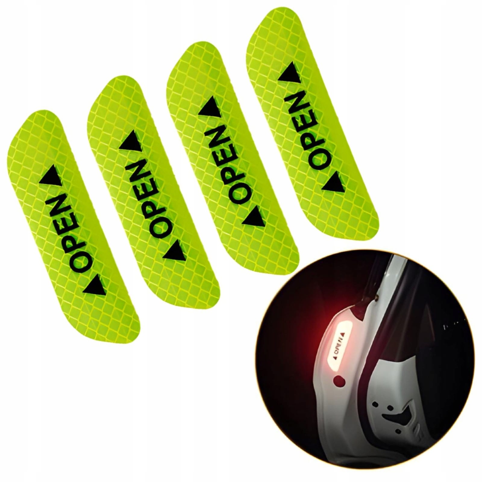 Odblask Ostrzegawczy "Open" na Drzwi Samochodu - 4szt. - Zielony 