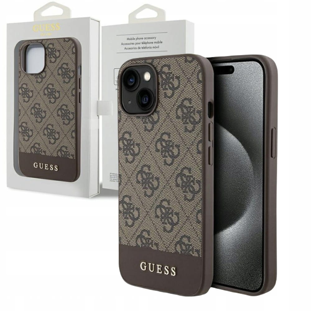 Etui Guess Do Apple iPhone 15 / 14 / 13 Hardcase 4G Stripe Collection Brązowe