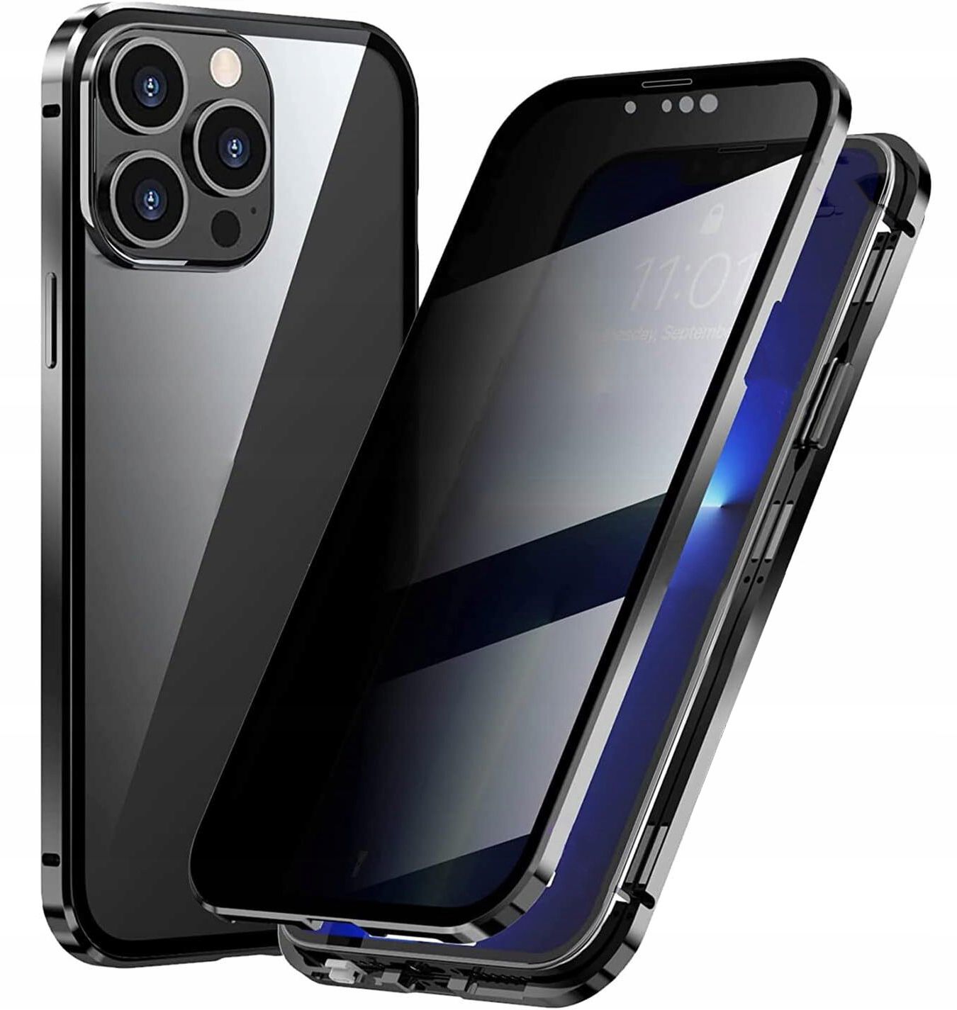 Etui Prywatyzujące Dual Magneto - iPhone 13 Pro Max - Czarne 