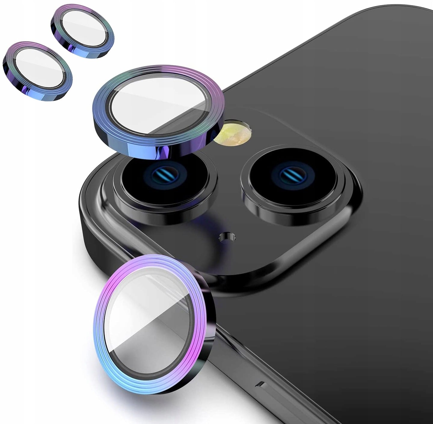 Ring ze Szkłem na Obiektyw Aparatu - iPhone 15 - Tęczowy - ochrona obiektywu