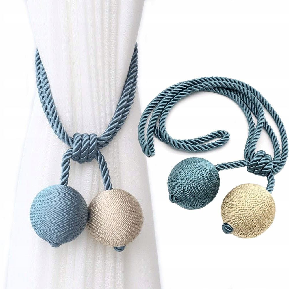 Upięcie Do Zasłon, Firan - Plecione Kule - Niebiesko-Beżowe - 2 szt.
