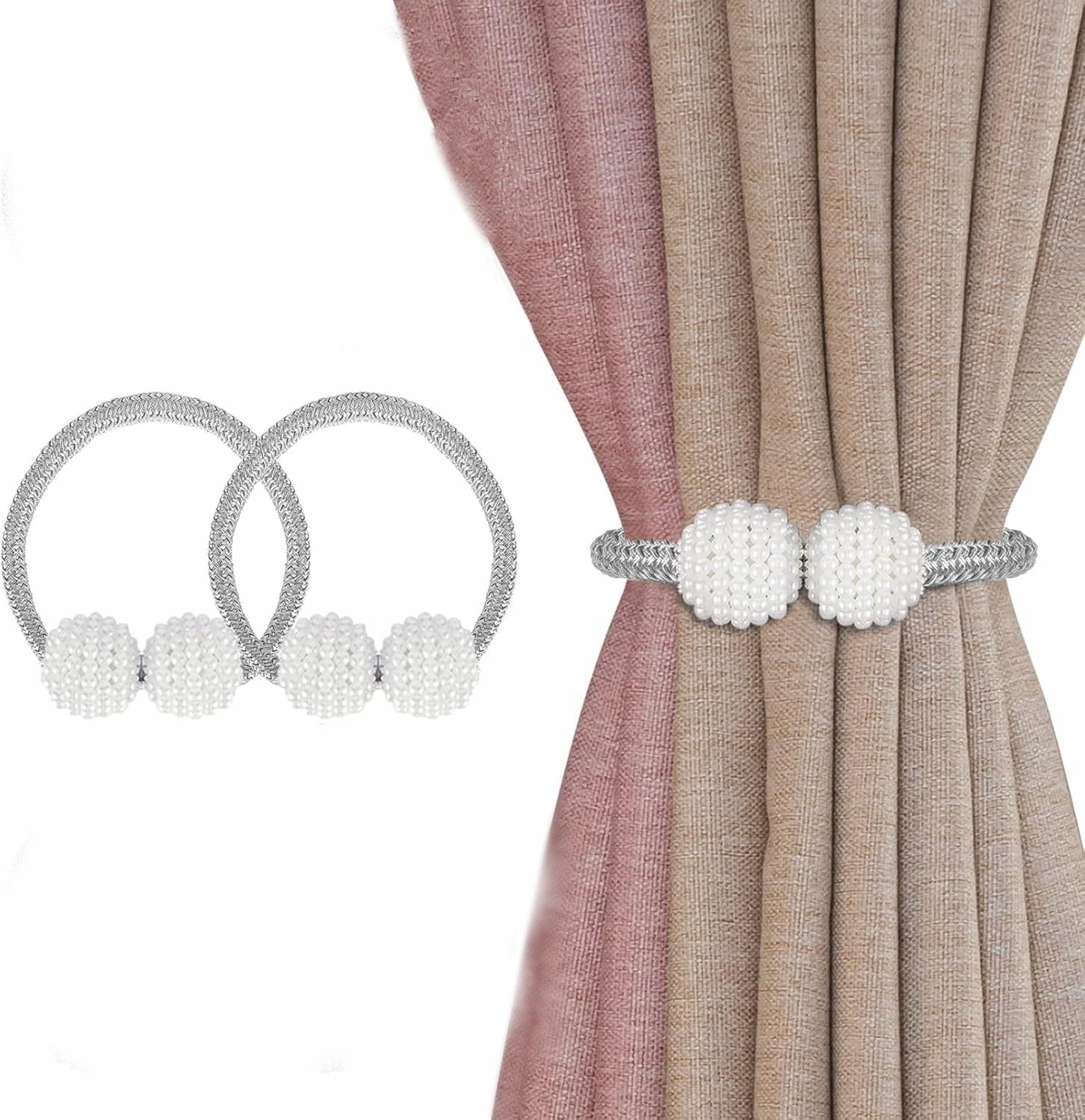 Upięcie Do Zasłon, Firan - Magnetyczne Kule - Srebrny - 2 szt.