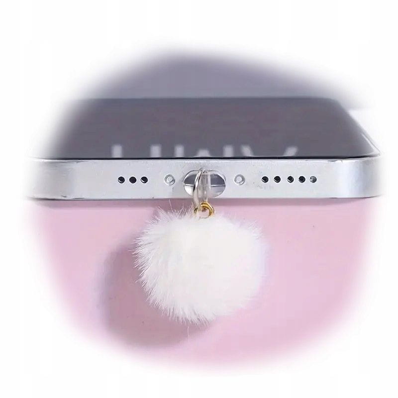 Zaślepka / Zatyczka Przeciw Kurzowi do Portu Ładowania Lightning iPhone Biały Pompon