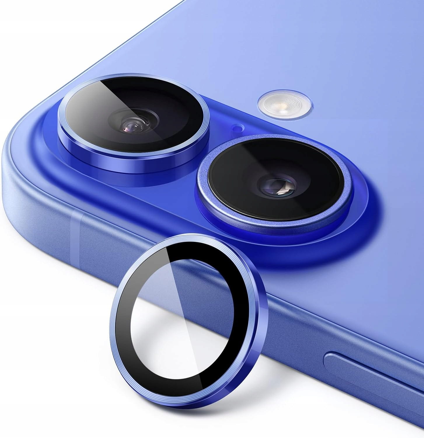 Ring ze Szkłem Hartowanym na Obiektyw Aparatu - iPhone 16 Plus - Niebieski