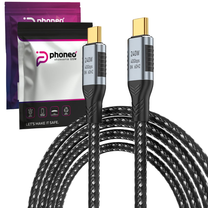 Wzmacniany Kabel USB-C do USB-C Phoneo® — 240W, 40 Gb/s, 180 cm