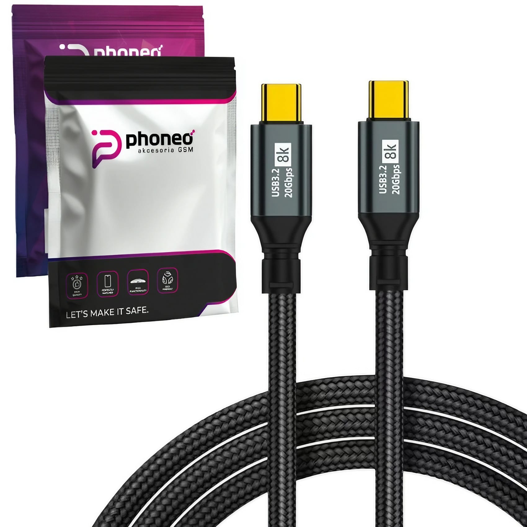 Wzmacniany Kabel Phoneo® USB-C do USB-C - 20GBPS 100W 8K 5A - 3m