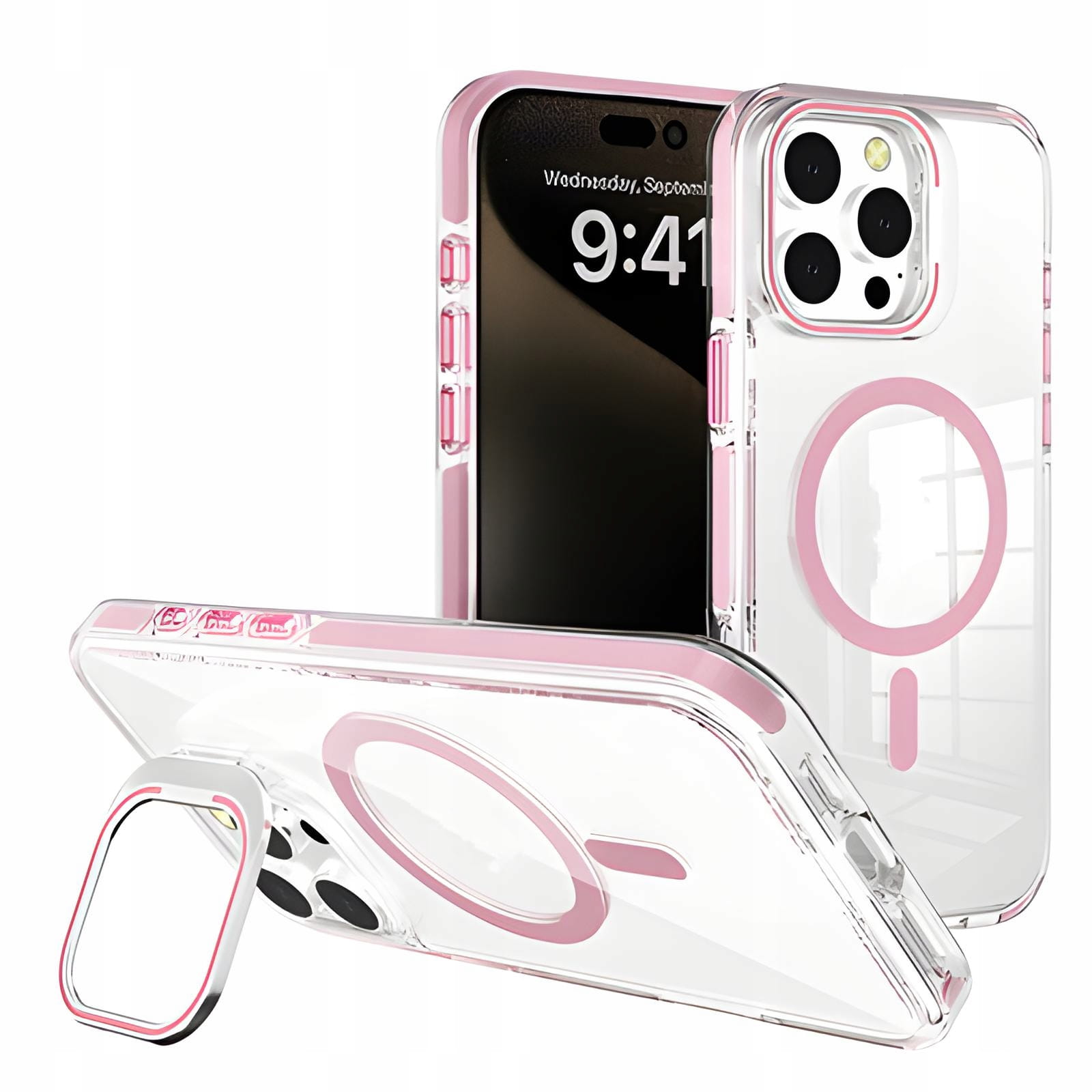 Etui Clear Extra do iPhone 13 Pro - różowe, z podpórką i MagSafe