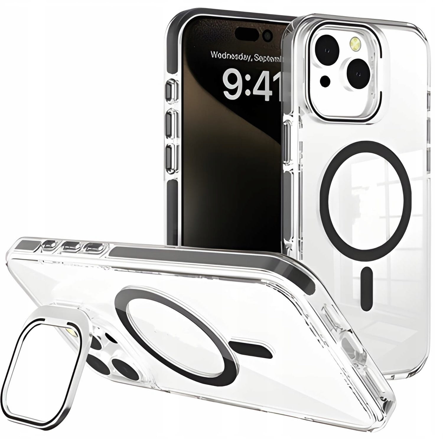  Etui Clear Extra z Podpórką do Magsafe do iPhone 15 - Czarne  