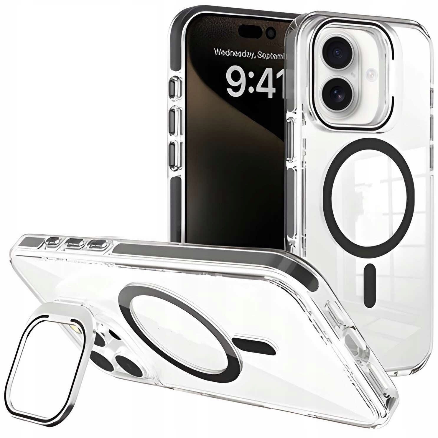  Etui Clear Extra z Podpórką do Magsafe do iPhone 16 - Czarne 