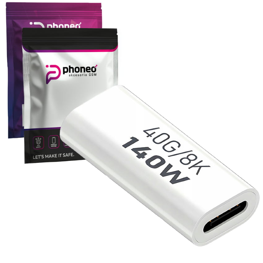 Adapter Prosty Phoneo® - Żeńskie USB-C do USB-C - 40GBPS/8K 140W - Biały W3
