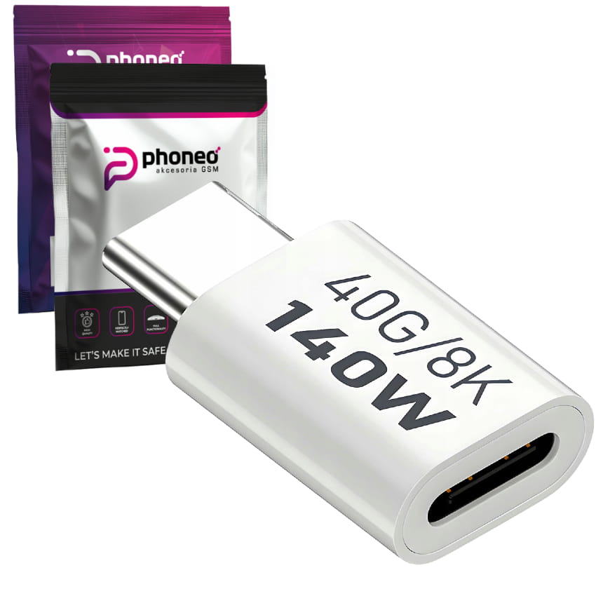 Adapter Prosty Phoneo® - Żeńskie USB-C do Męskie USB-C - 40GBPS/8K 140W - Biały W4