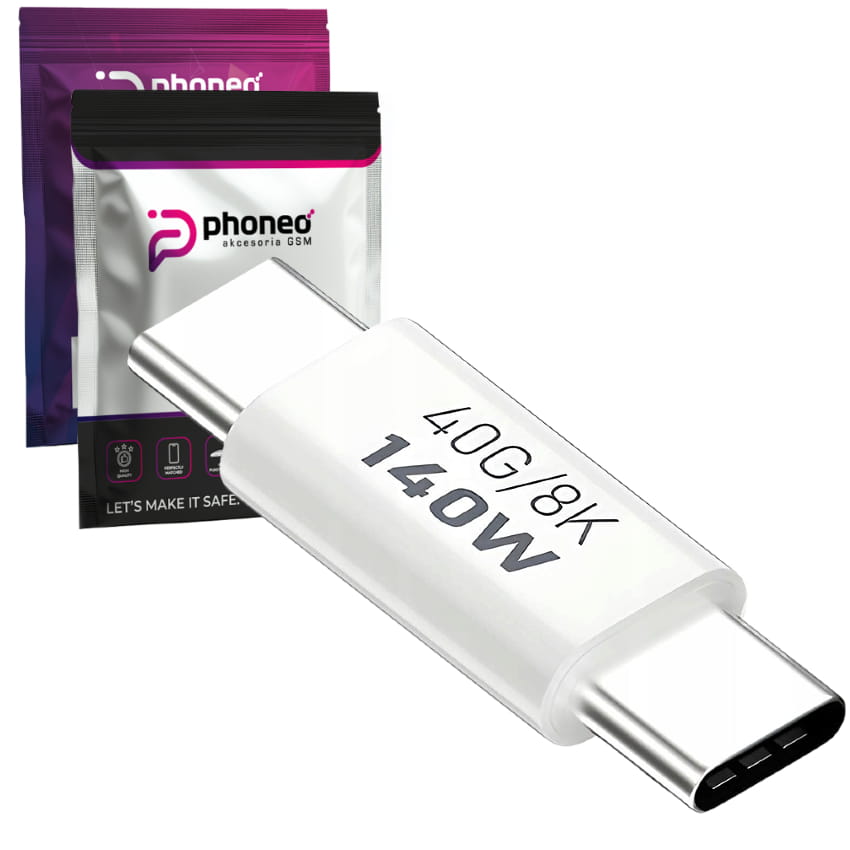 Adapter Prosty Phoneo® - Męskie USB-C do USB-C - 40GBPS/8K 140W - Biały W6