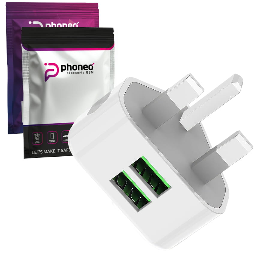 Ładowarka Sieciowa Phoneo® z 2 USB - Wtyczka Angielska (UK / TYP-G)