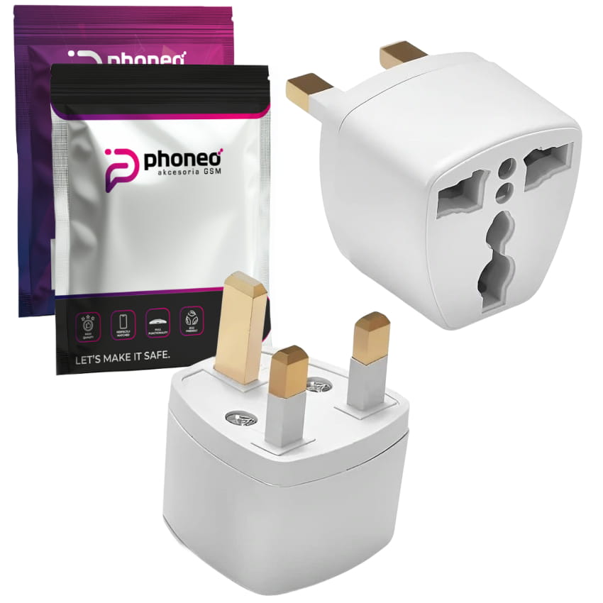 Adapter przejściówka Phoneo® Angielska wtyczka PL EU na UK - podłącz w gniazdach typu G