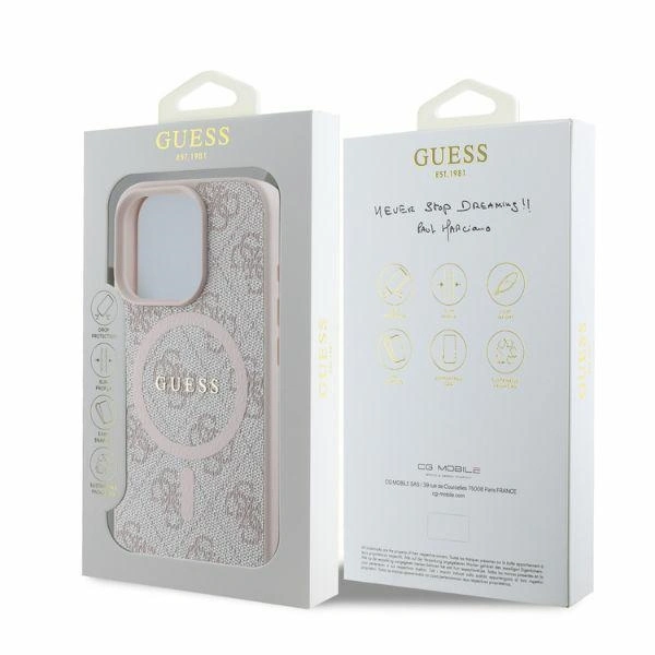 Case Guess GUHMP16XG4GFRP Apple iPhone 16 Pro Max hardcase 4G Ring Classic Logo MagSafe pink