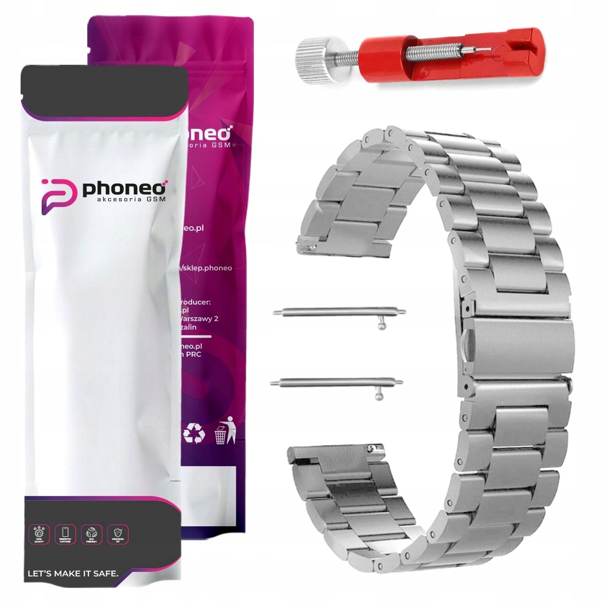 Bransoleta Stalowa do Smartwatcha — 22 mm, srebrna i regulowana