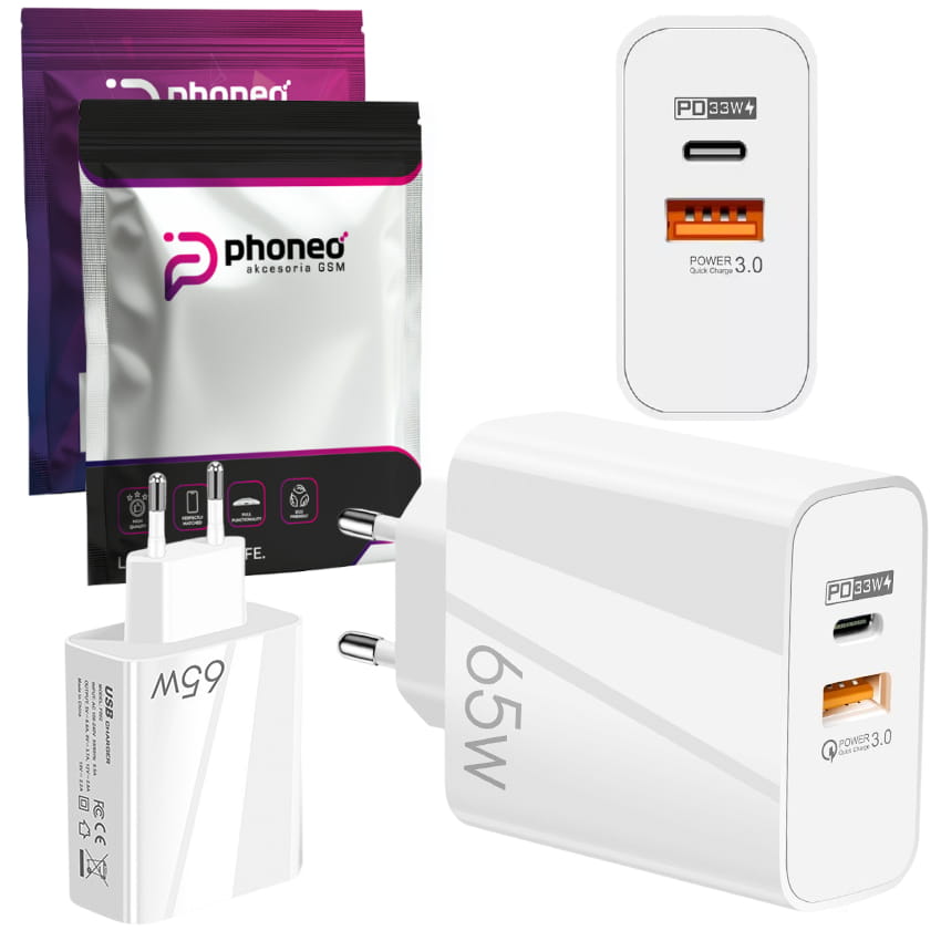 Szybka Ładowarka Sieciowa Phoneo® USB + USB-C - GaN 65W