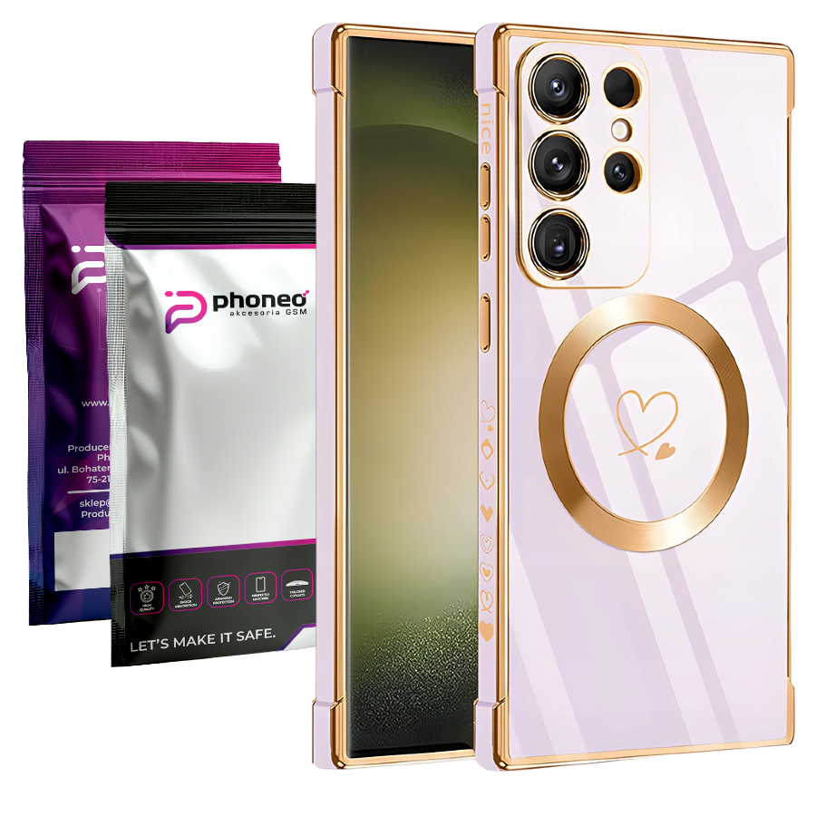 Etui Phoneo Serce Pancerne do Magsafe - Samsung Galaxy S23 Ultra - Lawendowe