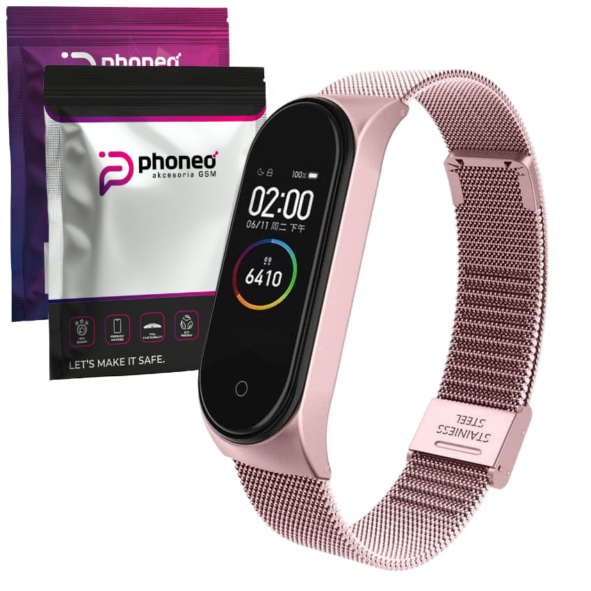 Stalowa Bransoleta Phoneo® do Mi Band 5 / 6 - Różowa 