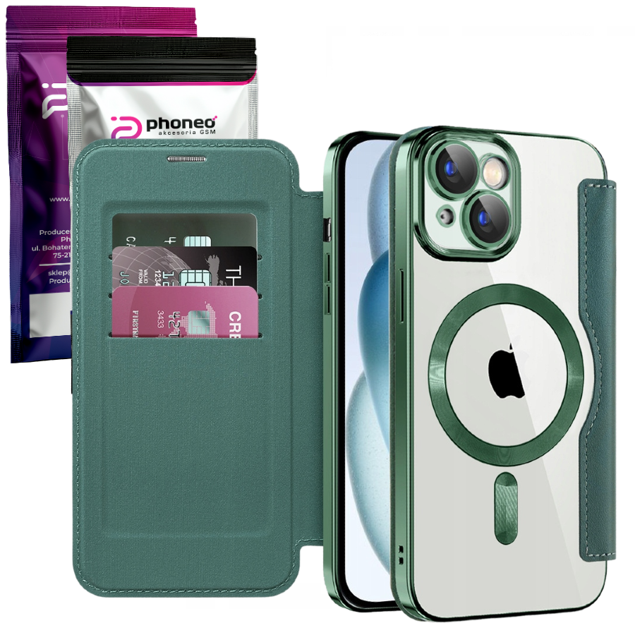 Etui Phoneo Flip z Klapką RFID do MagSafe do iPhone 12 - Zielone