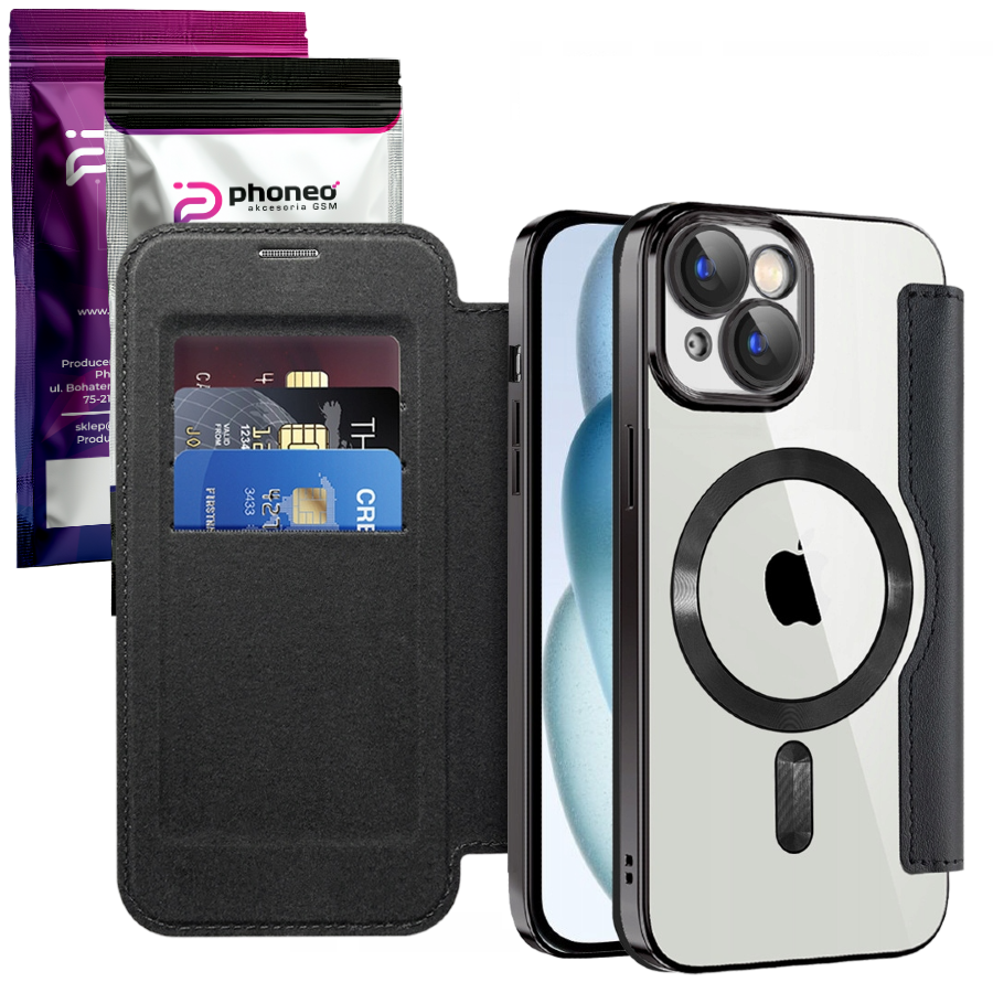 Etui Phoneo Flip z Klapką RFID do MagSafe do iPhone 12 - Czarne