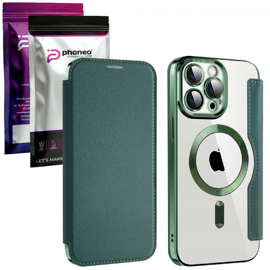 Etui Phoneo Flip z Klapką RFID do MagSafe do iPhone 12 Pro Max - Zielone