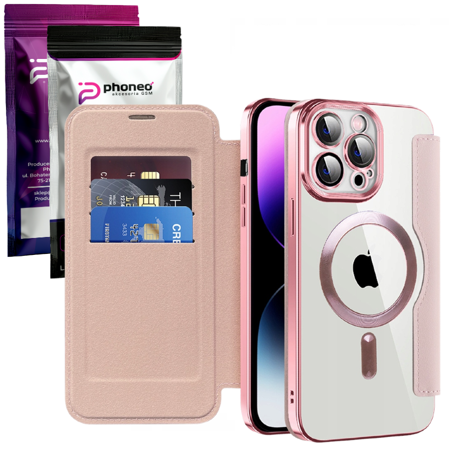 Etui Phoneo Flip z Klapką RFID do MagSafe do iPhone 13 Pro - Różowe