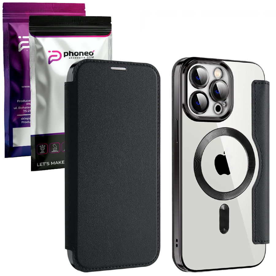 Etui Phoneo Flip z Klapką RFID do MagSafe do iPhone 13 Pro Max - Czarne