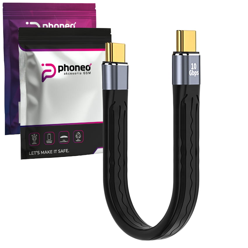 Krótki Kabel Gumowy Phoneo® USB-C do USB-C Męski 10GBPS 13cm