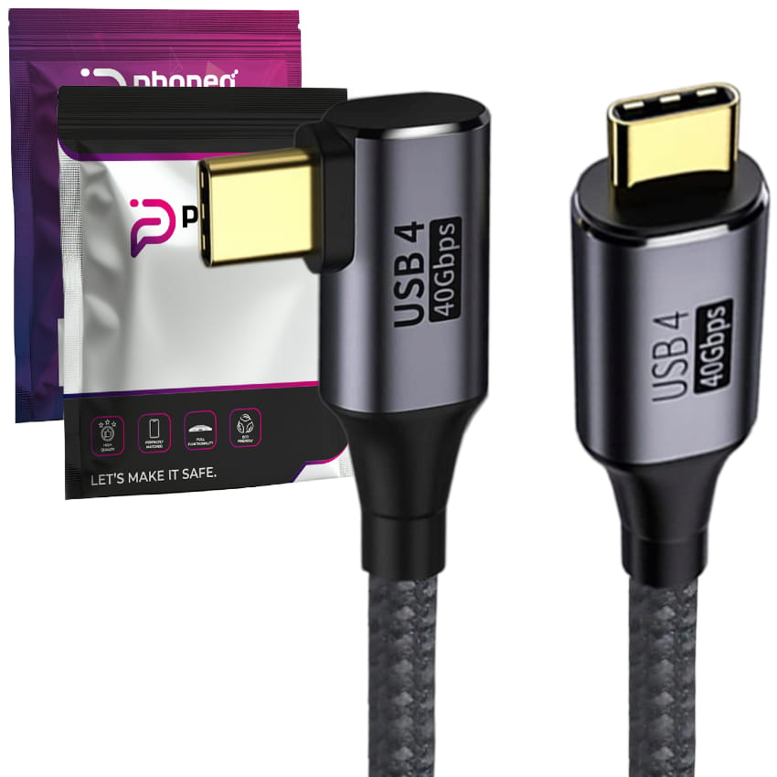 Kabel Phoneo® USB-C do USB-C, Kątowy - 90°, 40Gbps, Pleciony - 1 Metr