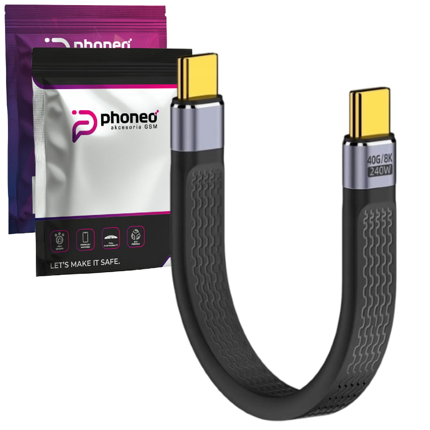 Kabel Phoneo® USB-C do USB-C - 40GBPS 8K 240W do iPhone iPad MacBook - Oplot 13cm