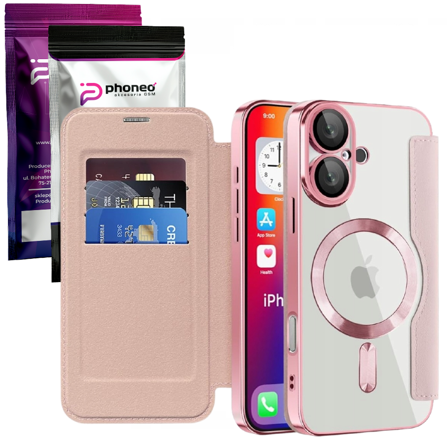 Etui Phoneo Flip z Klapką RFID do MagSafe do iPhone 16 Plus - Różowe