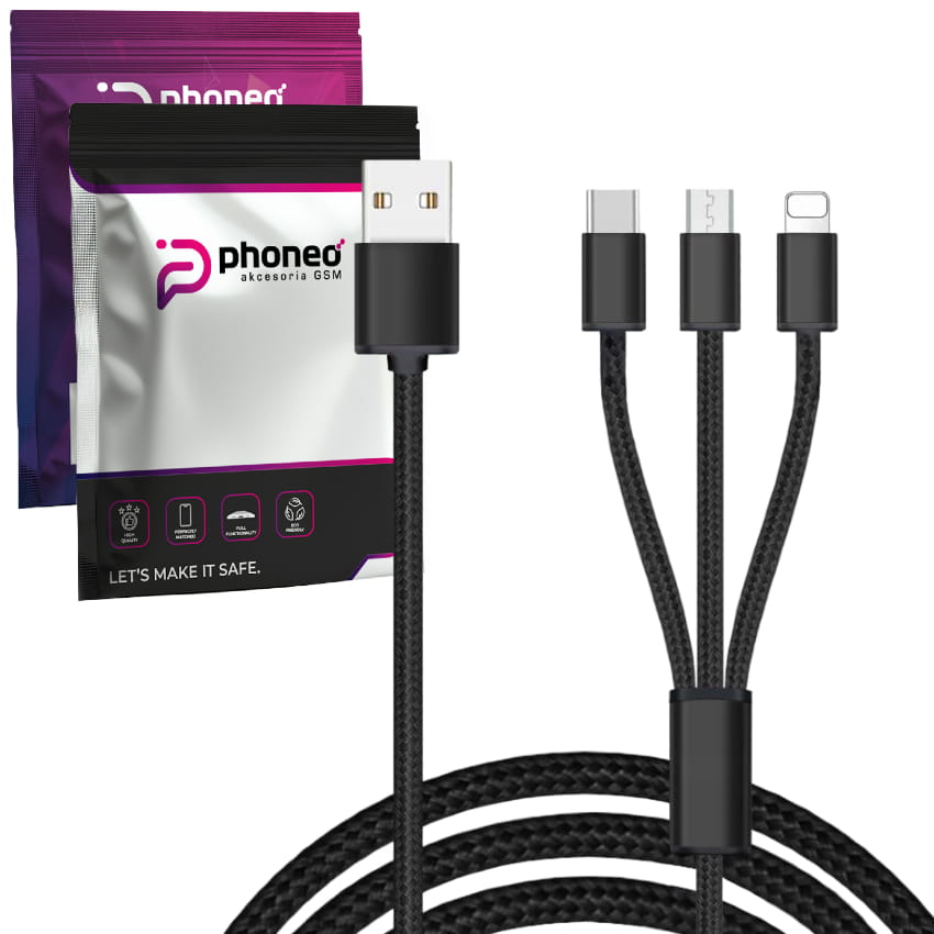 Kabel Phoneo® 3w1 - micro USB / USB-C / Lightning (iPhone) - 1,2 Metra