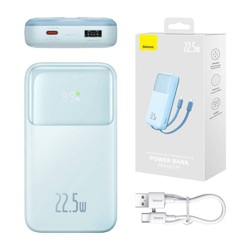Powerbank Baseus Comet 10000mAh 22.5W + kabel USB-A/USB-C (niebieski)