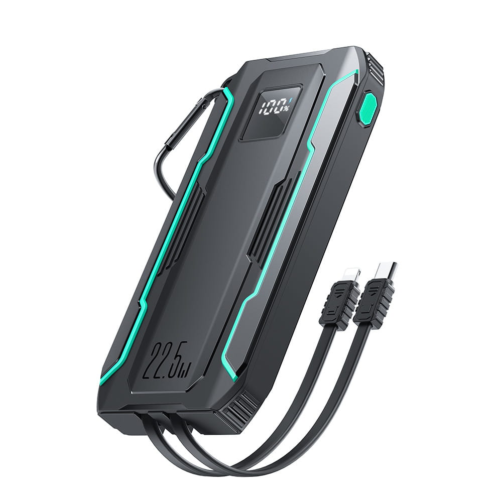 Powerbank Joyroom JR-L017 10000mAh 22.5W z wbudowanymi kablami USB-C, Lightning czarny